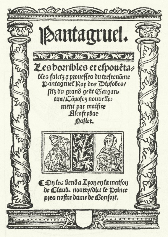 The title page from the oldest known edition of Pantagruel, a novel by Francois Rabelais by German School