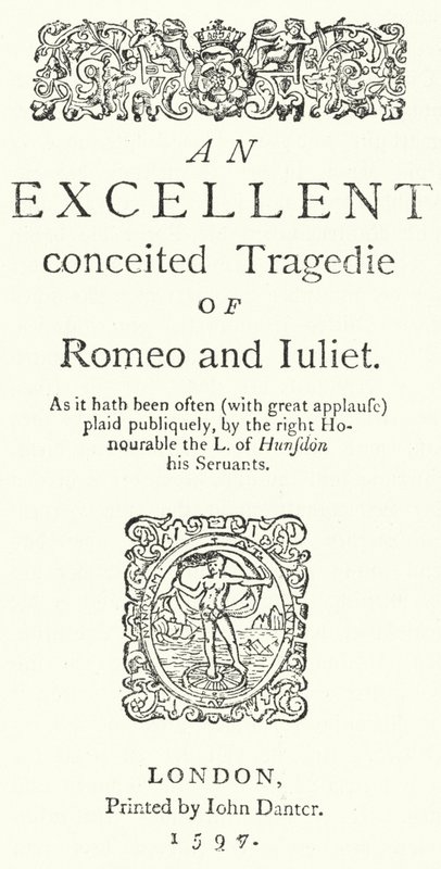 Title page of the first quarto edition of Shakespeare