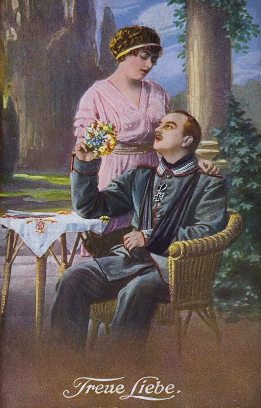 True Love: Wounded German Soldier with His Sweetheart by German School