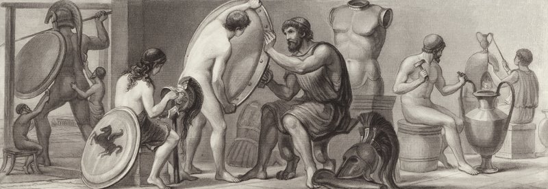 Work and occupations in Ancient Greece (Illustration for Bilder-Atlas) by German School