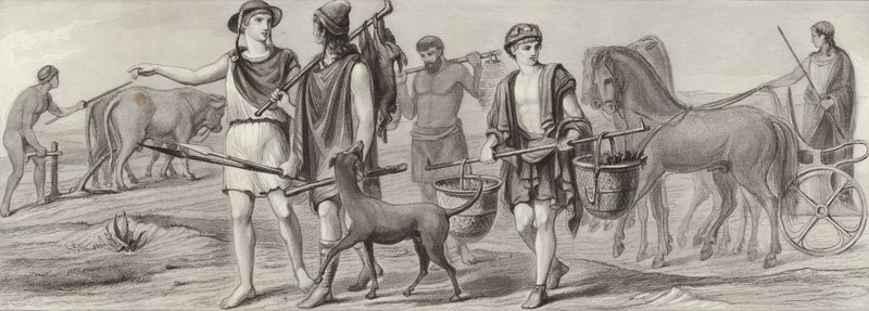 Work and occupations in Ancient Greece (Illustration for Bilder-Atlas) by German School
