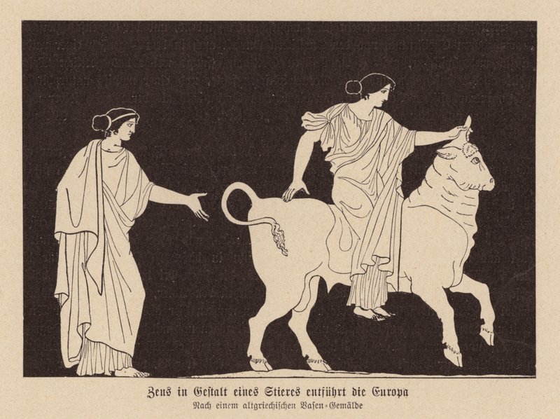 Zeus, in the form of a bull, abducting Europa by German School
