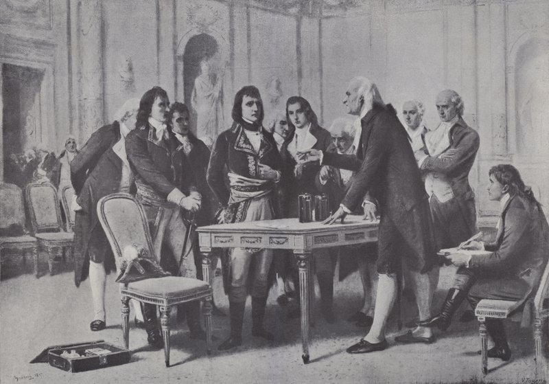 Alessandro Volta demonstrating his battery to Napoleon, First Consul of France, 1801 by Giuseppe Bertini
