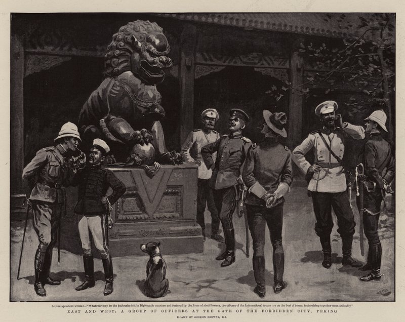 East and West, A Group of Officers at the Gate of the Forbidden City, Peking by Gordon Frederick Browne