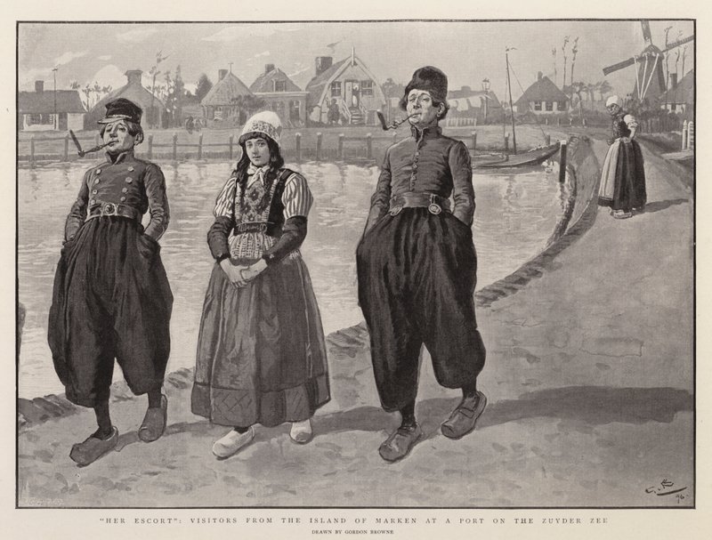 Her Escort, Visitors from the Island of Marken at a Port on the Zuyder Zee by Gordon Frederick Browne