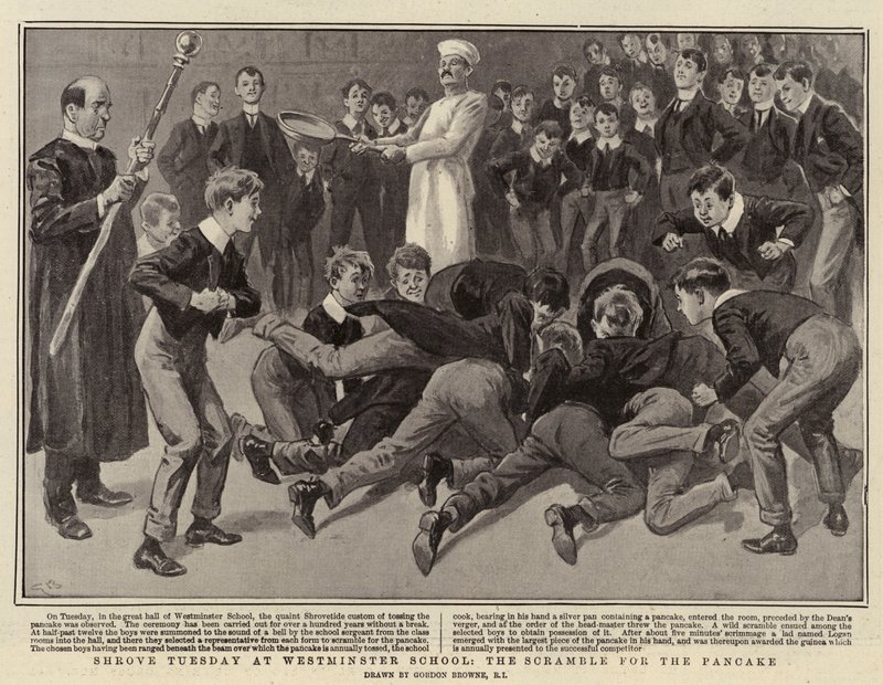 Shrove Tuesday at Westminster School, the Scramble for the Pancake by Gordon Frederick Browne