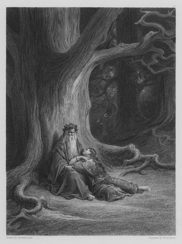 Vivien and Merlin Repose by Gustave after Dore
