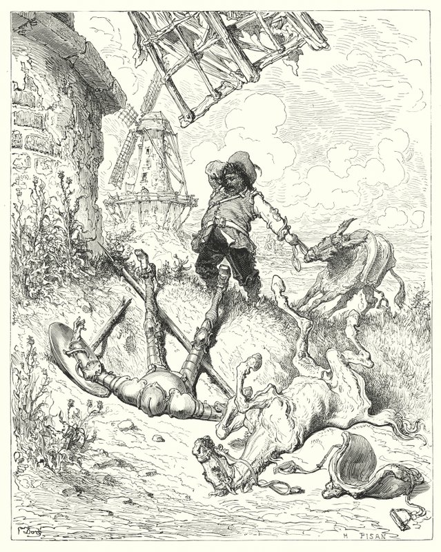 Don Quixote: "Sancho ran as fast as his ass could drive, to help his master" by Gustave Dore