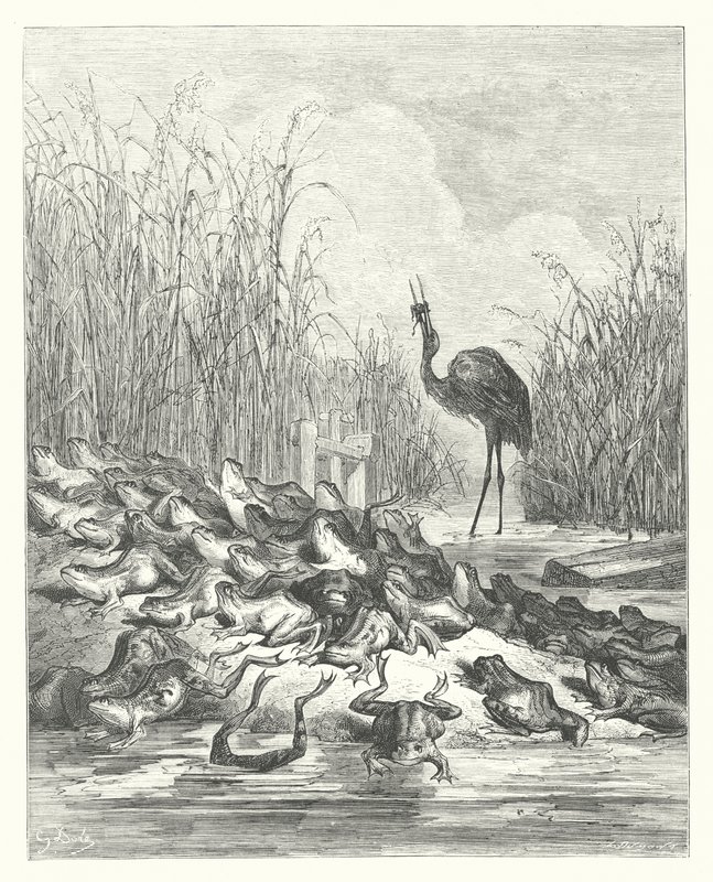 The Fables of La Fontaine: The Frogs who asked for a King by Gustave Dore