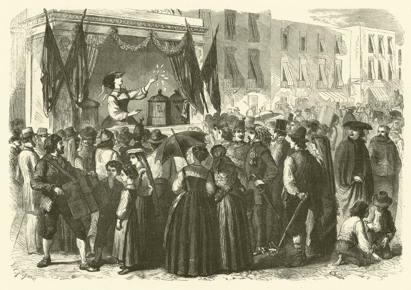 Using Birds to Predict the Winning Lottery Numbers, Naples (engraving) by Gustave Janet