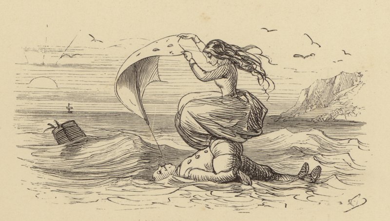 Arabella saves Sur Guy from drowning by Hablot Knight Browne