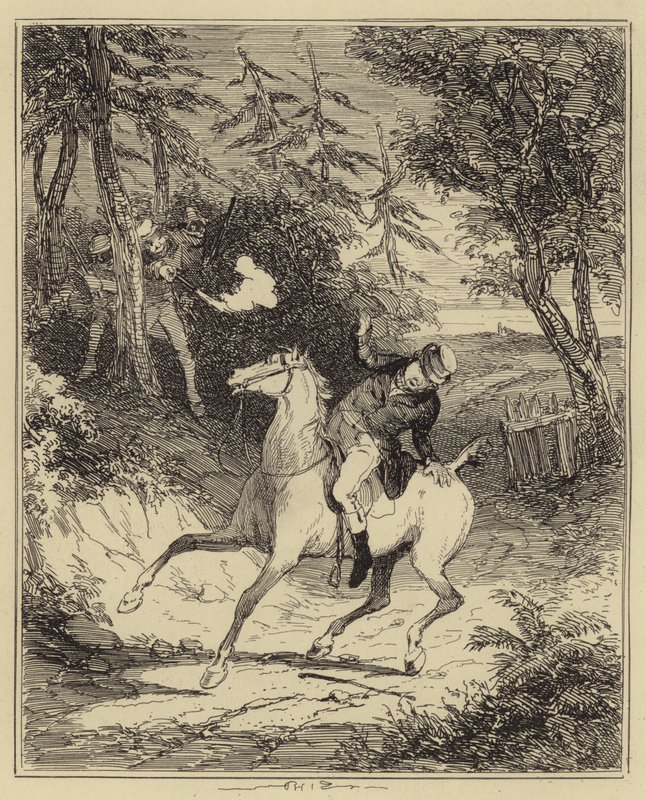 The Luddites Shooting Mr. Horsfall (engraving) by Hablot Knight (1815 92) (after) Browne