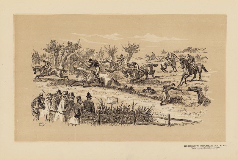 The Tumbletown Steeple-Chase, No 6, The Brook by Hablot Knight (1815 92) Browne