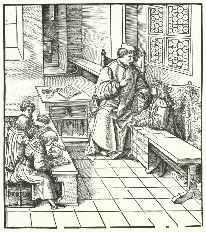 Maximilian receiving instruction by Hans (after) Burgkmair