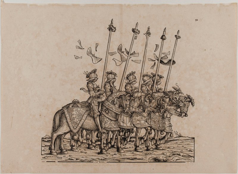 The Triumph of Emperor Maximilian I: Fifty-first Board, Participants in the Rennen by Hans Burgkmair