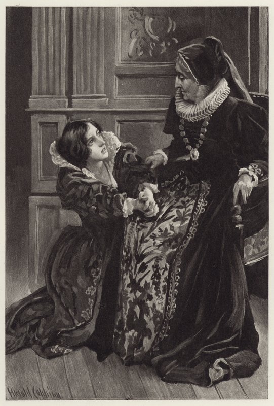 Helena on her knees now owned her love, and with shame and terror implored the pardon of her noble mistress by Harold Copping