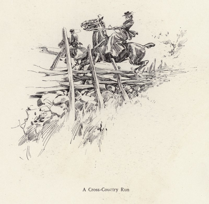 Man and woman on horseback during a cross-country run by Harrison Fisher