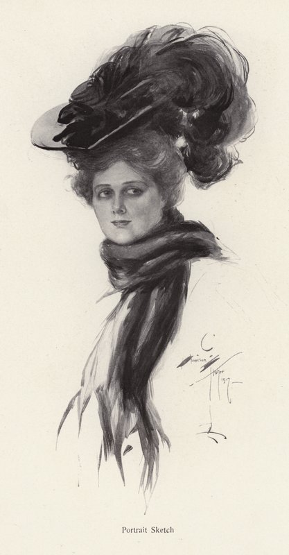 Portrait of a woman in a large hat by Harrison Fisher