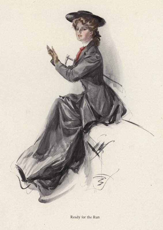 Young woman getting ready to go horse riding by Harrison Fisher