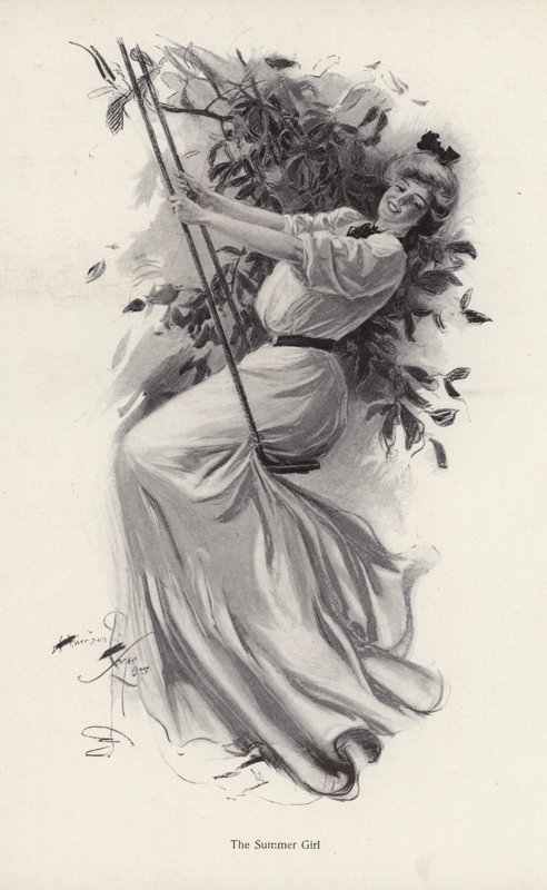 Young woman on a swing by Harrison Fisher
