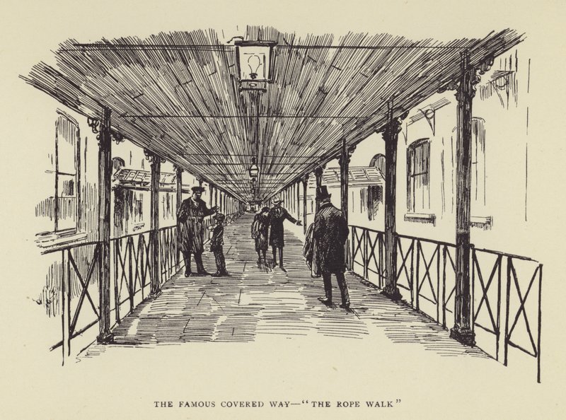 The famous covered way, The Rope Walk by Harry Furniss