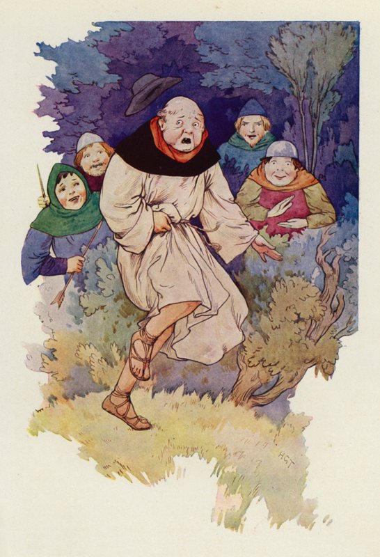 At the first touch of the arrow-point through his robe, the Abbot leaped in the air with a squeal by Harry George Theaker