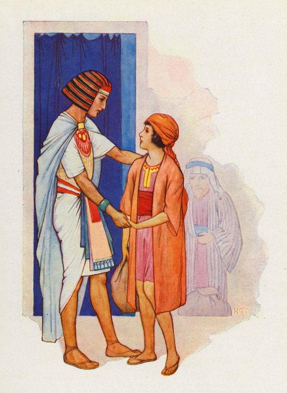 Judah brought Benjamin and presented him to Joseph by Harry George Theaker