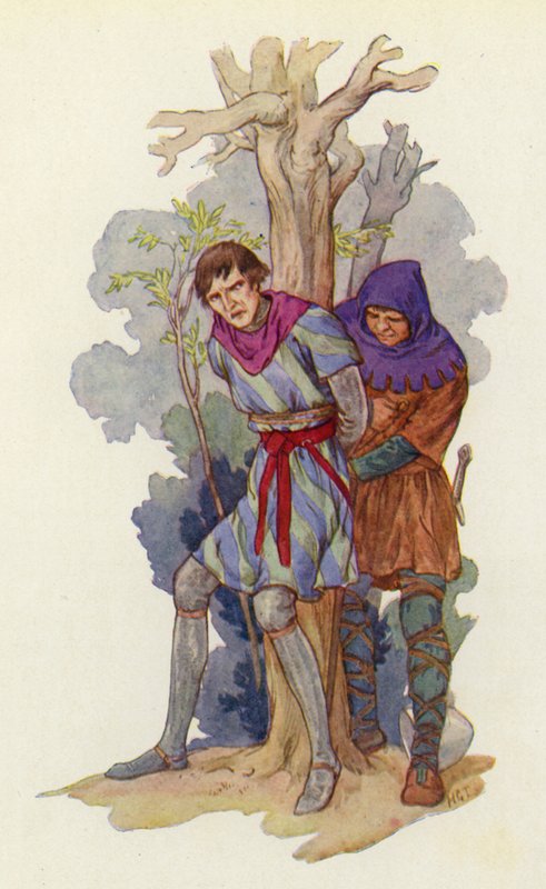Strip that iron pot off his head, cried Robin, and tie him to a tree by Harry George Theaker