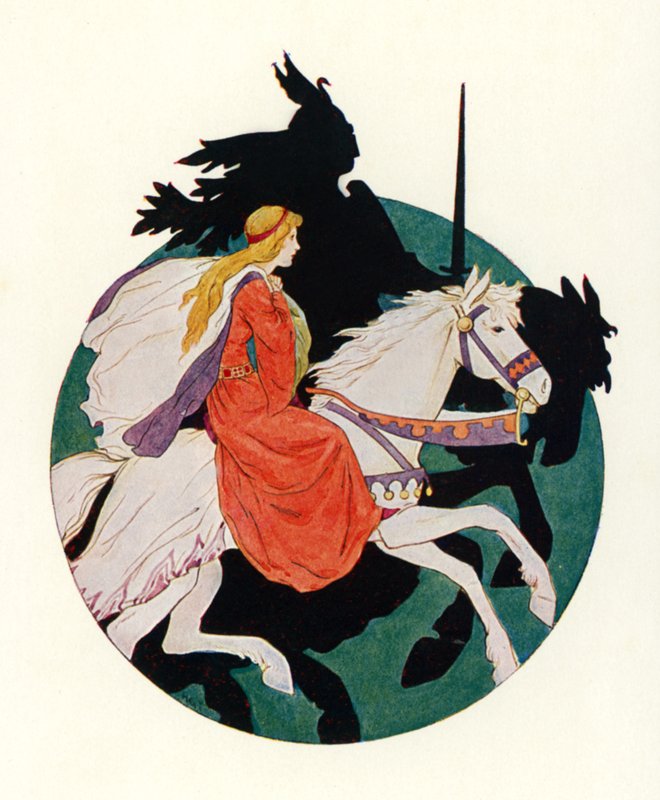 The Black Knight Rides Away with the Maiden by Harry George Theaker