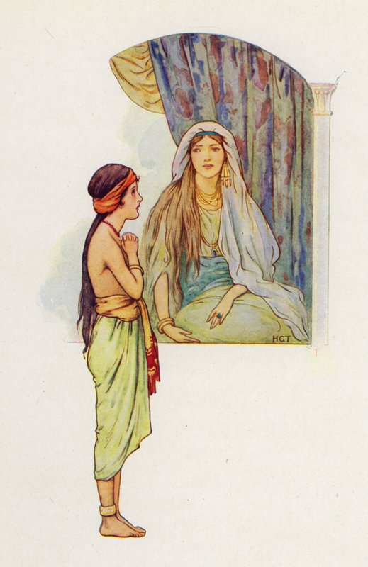 The little captive maid told her mistress there was a prophet in Samaria who would cure Naaman of his leprosy by Harry George Theaker