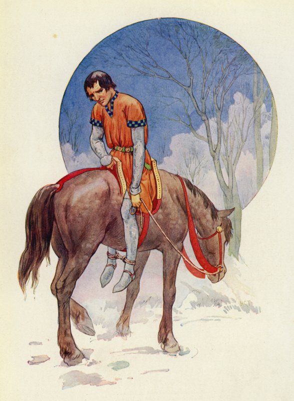 Thus Guy rode off, facing toward them, his feet lashed tightly under the horse by Harry George Theaker