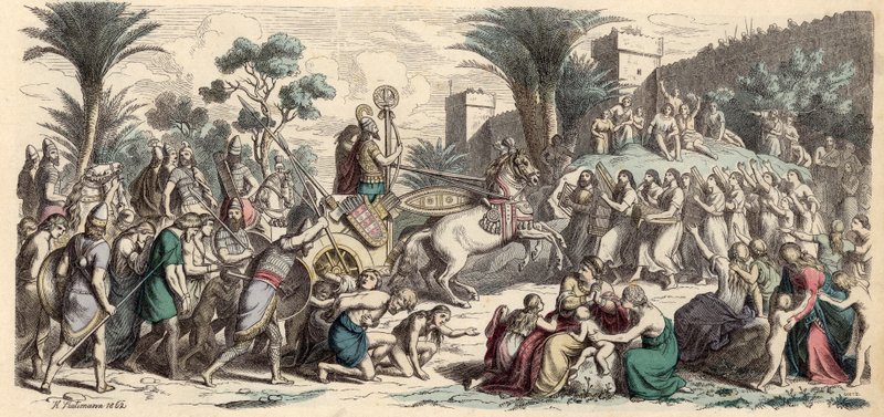 Reception of a Victorious Assyrian Army (Coloured Engraving) by Heinrich Leutemann