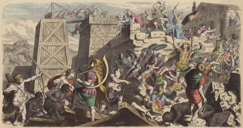 Roman Soldiers Storming a City (Coloured Engraving) by Heinrich Leutemann