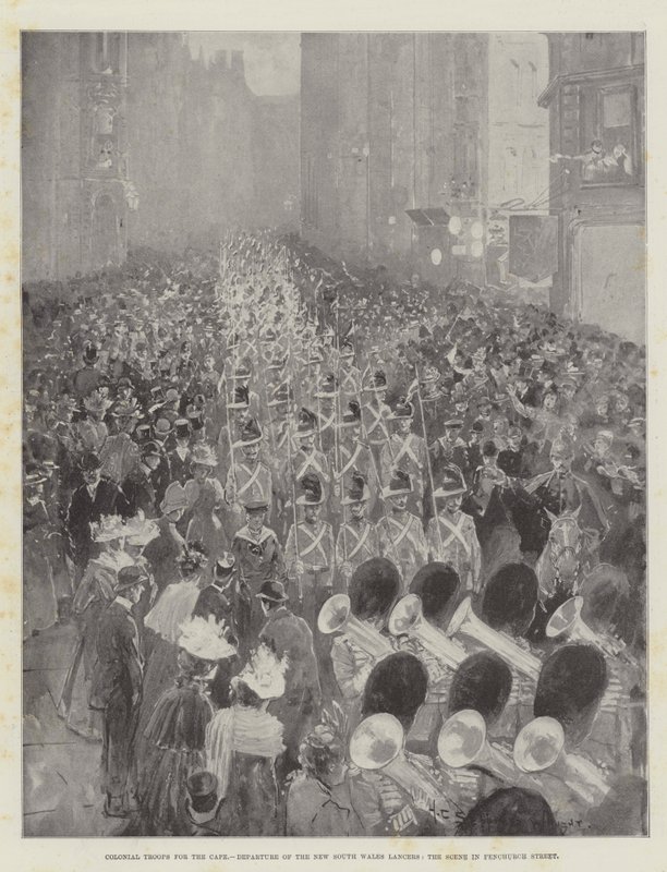 Colonial Troops for the Cape, Departure of the New South Wales Lancers, the Scene in Fenchurch Street by Henry Charles Seppings Wright