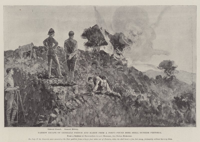 Narrow Escape of Generals French and Mahon from a Forty-Pound Boer Shell outside Pretoria by Henry Charles Seppings Wright