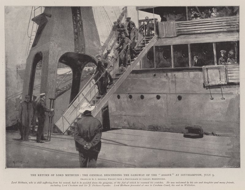 The Return of Lord Methuen, the General descending the Gangway of the Assaye at Southampton, 9 July by Henry Charles Seppings Wright
