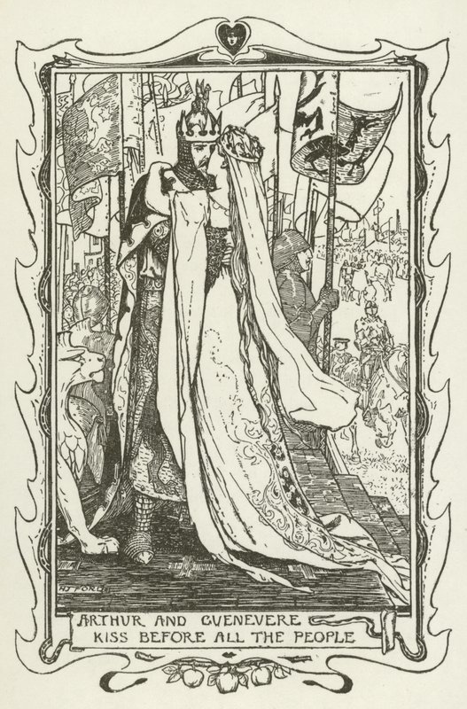 Arthur and Guenevere kiss before all the people by Henry Justice Ford