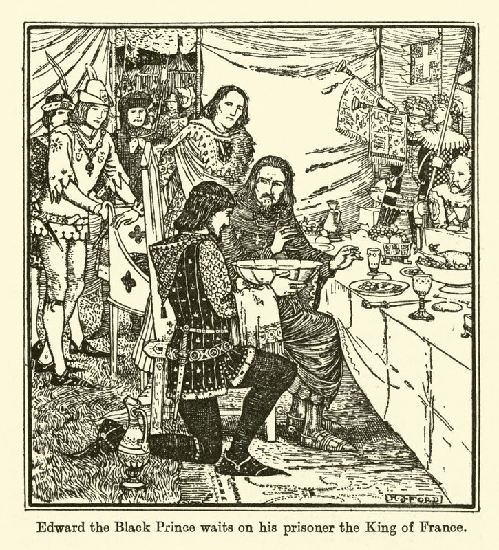 Edward the Black Prince Waits on His Prisoner the King of France by Henry Justice Ford