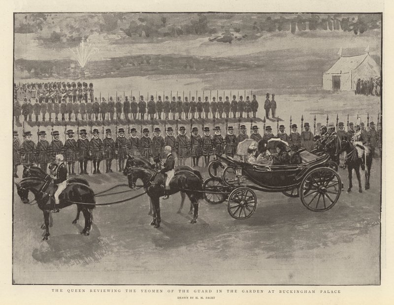The Queen Reviewing the Yeomen of the Guard in the Garden at Buckingham Palace by Henry Marriott Paget