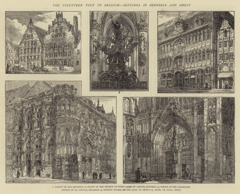 The Volunteer Visit to Belgium, Sketches in Brussels and Ghent by Henry William Brewer