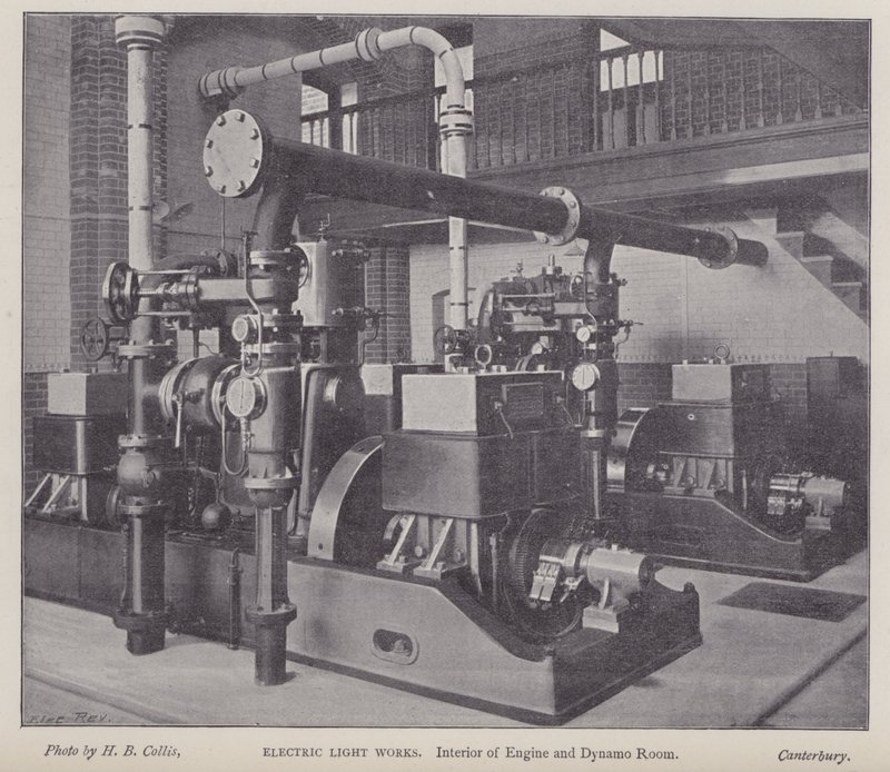 Interior of engine and dynamo room, Electric Light Works, Canterbury, Kent by Henry Beauchamp Collis