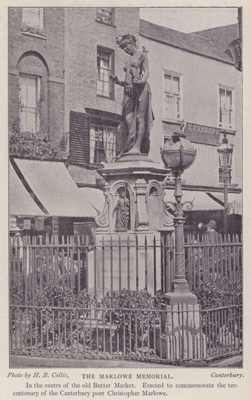 Memorial to the playwright and poet Christopher Marlowe, Buttermarket, Canterbury, Kent by Henry Beauchamp Collis