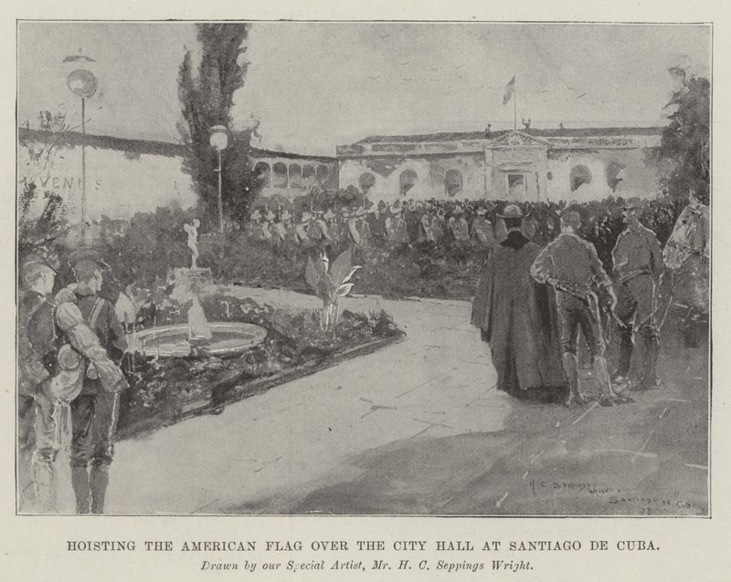 Hoisting the American Flag over the City Hall at Santiago de Cuba by Henry Charles Seppings Wright