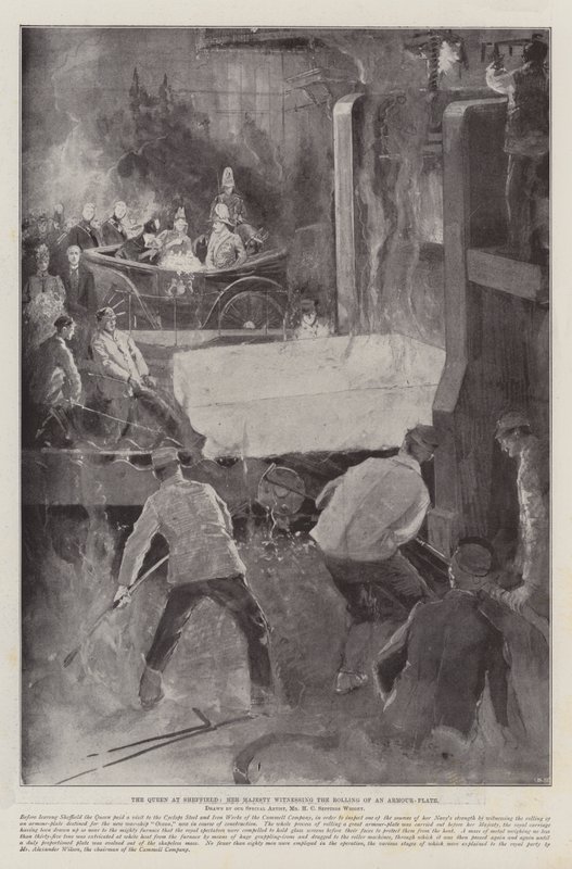 The Queen at Sheffield, Her Majesty Witnessing the Rolling of an Armour-Plate by Henry Charles Seppings Wright