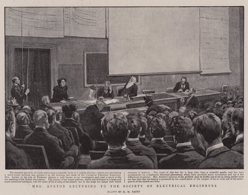 Mrs Ayrton Lecturing to the Society of Electrical Engineers by Henry Marriott Paget