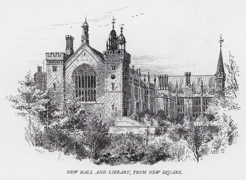 New Hall and Library, from New Square by Herbert (after) Railton