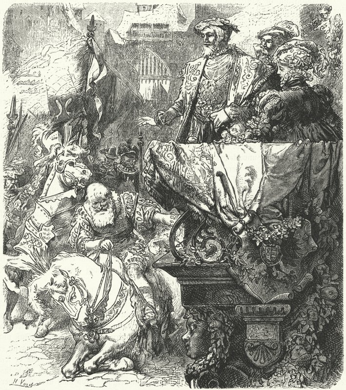 Duke Ulrich of Wuttemberg Humbles Himself Before the Holy Roman Emperor Charles V, 1548 by Hermann Vogel