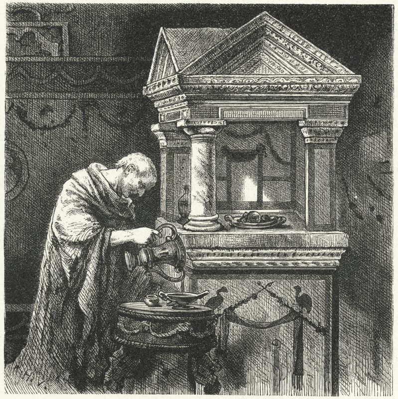 Making offerings in a temple in Ancient Rome by Hermann Vogel