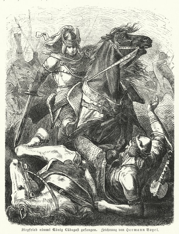 Siegfried capturing King Ludegast by Hermann Vogel