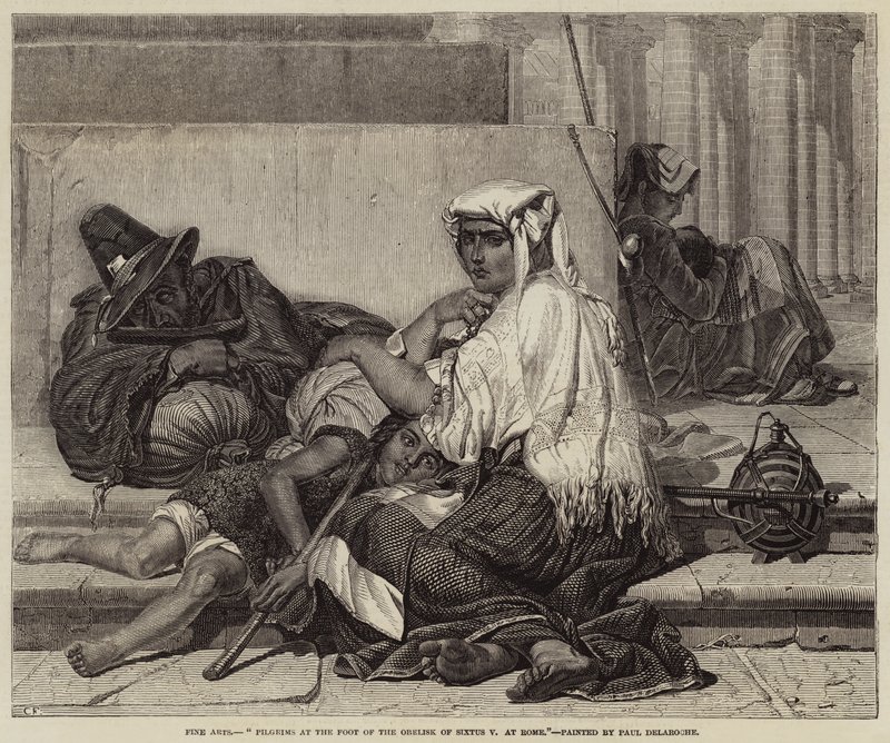 Pilgrims at the Foot of the Obelisk of Sixtus V at Rome by Hippolyte Delaroche